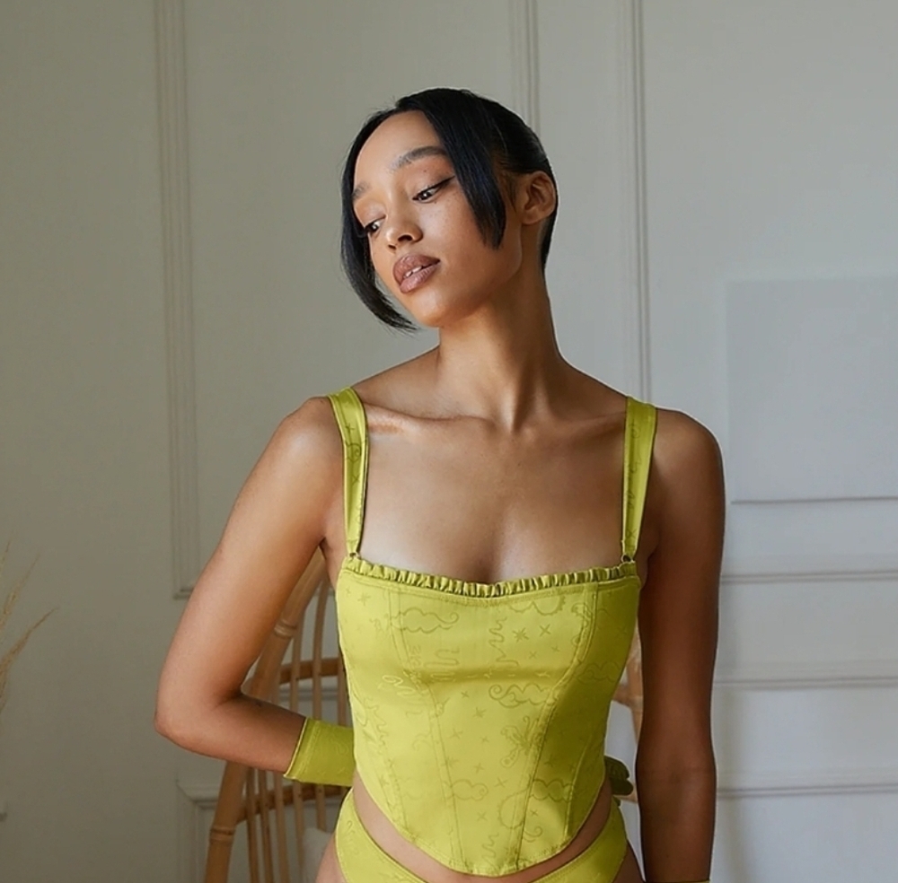 Savage X Fenty Grassy Green Heavenly Musings Jacquard Heavenly Satin Bustier